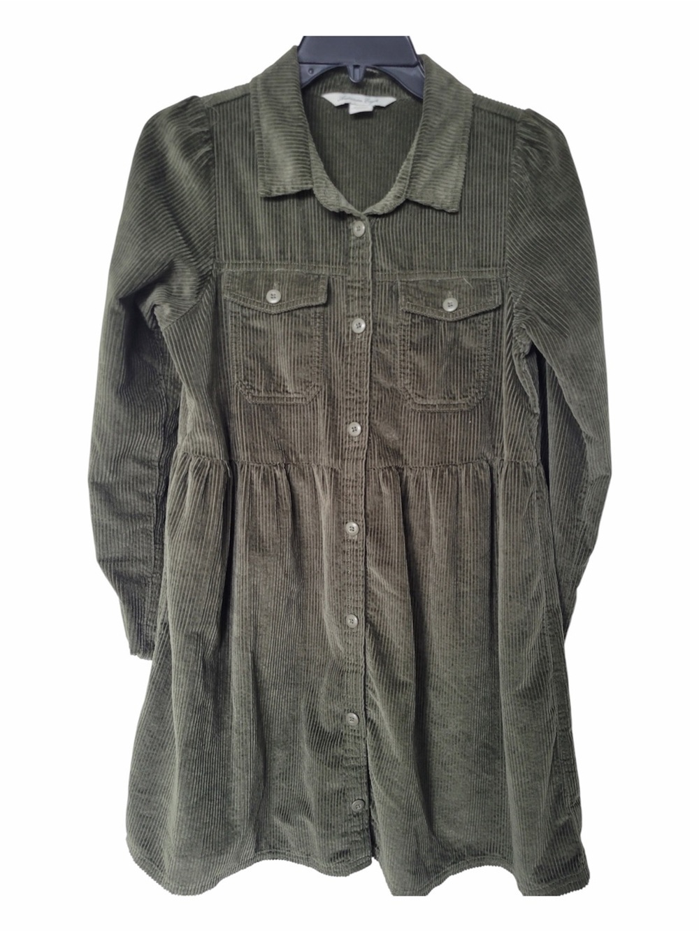 ✅ American Eagle Outfitters Olive Green Corduroy Long Sleeve Mini Dress size XS